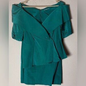 Emerald Green Satin Vintage 80s evening skirt suit with bag
